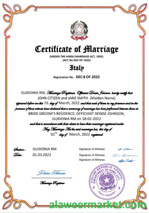 Italy marriage certificate Word and PDF template